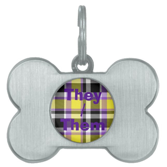 Särpräglad Eklektisk Boho Icke-binär Plaid Pride F ID-bricka Husdjur (Framsidan)