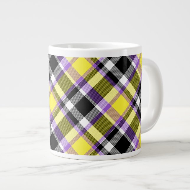 Särpräglad Eklektisk Boho Icke-binär Plaid Pride F Jumbo Mugg (Framsida höger)