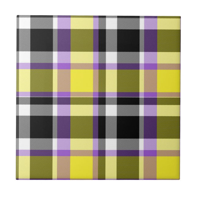 Särpräglad Eklektisk Boho Icke-binär Plaid Pride F Kakelplatta (Framsidan)