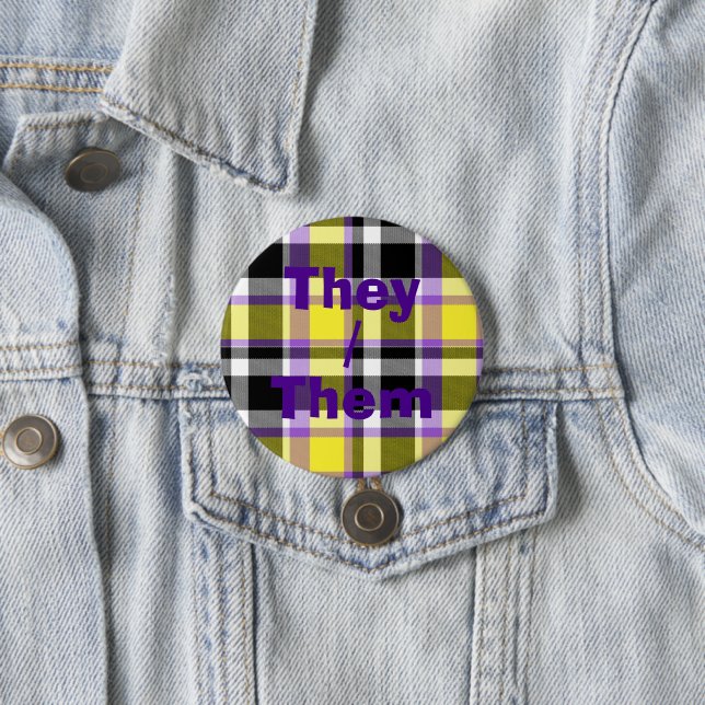 Särpräglad Eklektisk Boho Icke-binär Plaid Pride F Knapp (In Situ)