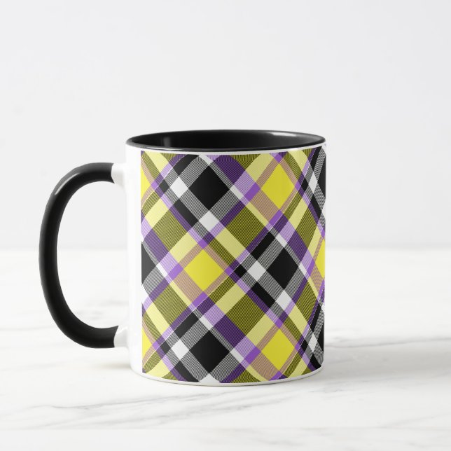 Särpräglad Eklektisk Boho Icke-binär Plaid Pride F Mugg (Vänster)