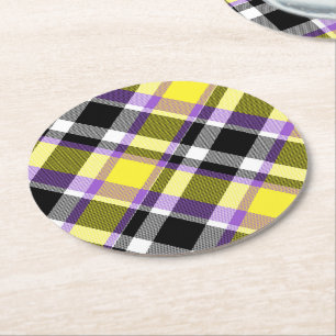 Särpräglad Eklektisk Boho Icke-binär Plaid Pride F Underlägg Papper Rund