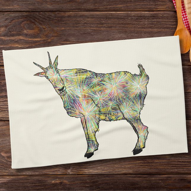 Särpräglad Färgrik Funky Märklig Get Rollig Djurko Kökshandduk (Quirky goat colorful animal art tea towel)