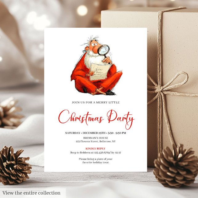 Särpräglad julgran vattenfärg julfest inbjudan (Quirky Santa Claus Watercolor Holiday Party Invite)