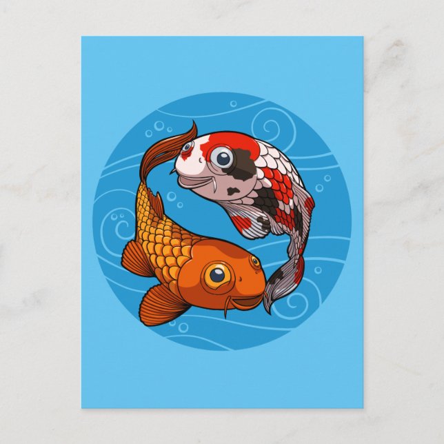 Särpräglad Koi Karp Yin Yang Design Fisk Illustrat Vykort (Framsida)
