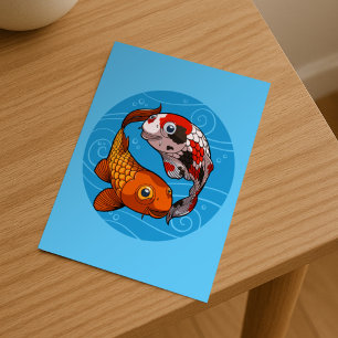 Särpräglad Koi Karp Yin Yang Design Fisk Illustrat Vykort