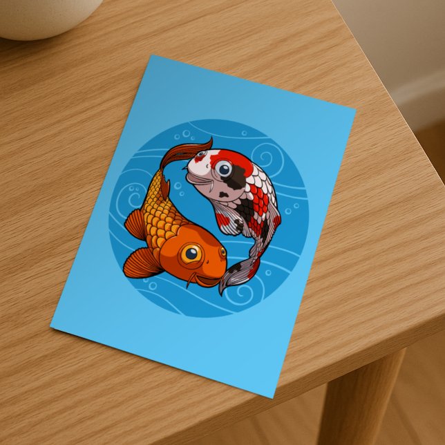 Särpräglad Koi Karp Yin Yang Design Fisk Illustrat Vykort (Skapare uppladdad)