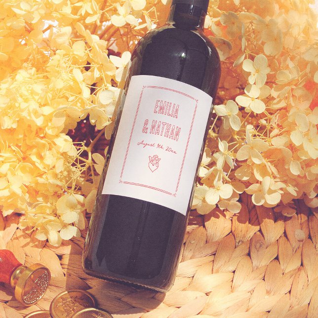 Särpräglad Retro Förälskad Handritad Cupid Bröllop Vinflaska Etikett (Skapare uppladdad)