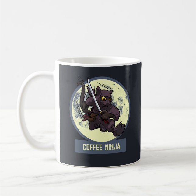 Särpräglad svart katt ninja alternativ djurkonst kaffemugg (Vänster)