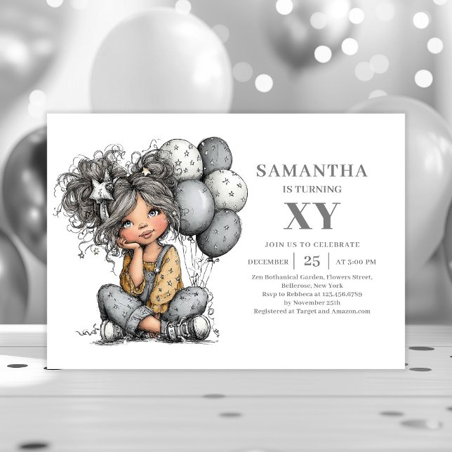 Särpräglad trendig flicka födelsedags- inbjudan i  (Quirky Trendy Girl Birthday Gold Black invitation)