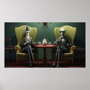Särpräglade kusliga sneda te-drickande herrar poster