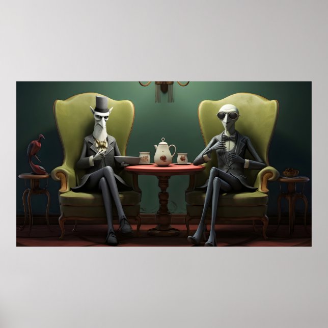 Särpräglade kusliga sneda te-drickande herrar poster (Framsidan)