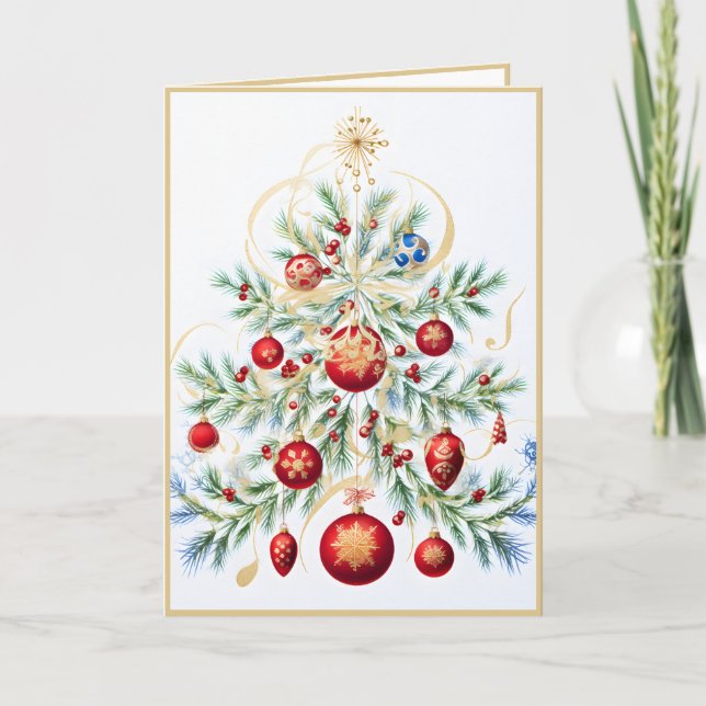 Särskild julgran med röda ornament kort (Framsida)