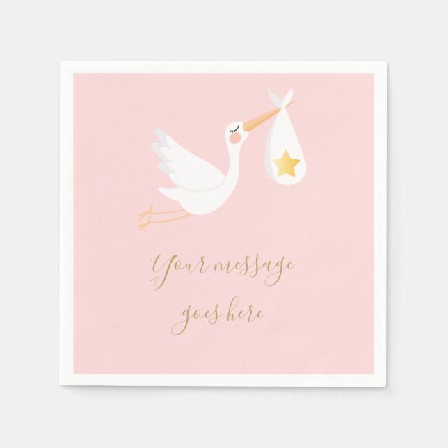 Särskild leverans Stork Babyflicka Rosa Dusch Pappersservett (Framsidan)