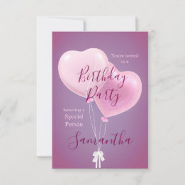 Särskild persons födelsedagsfest med rosa ballonge inbjudningar