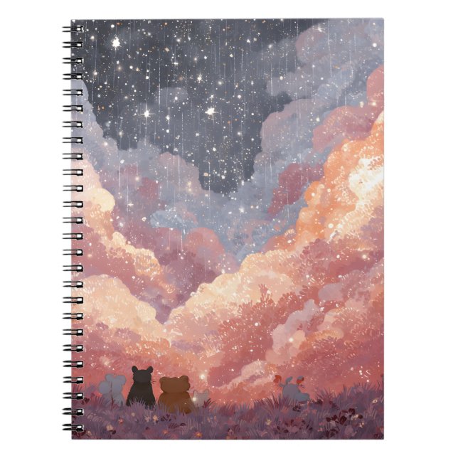 Särskilda djurvänner under Starry Sunset Himmel A Anteckningsbok (Framsidan)