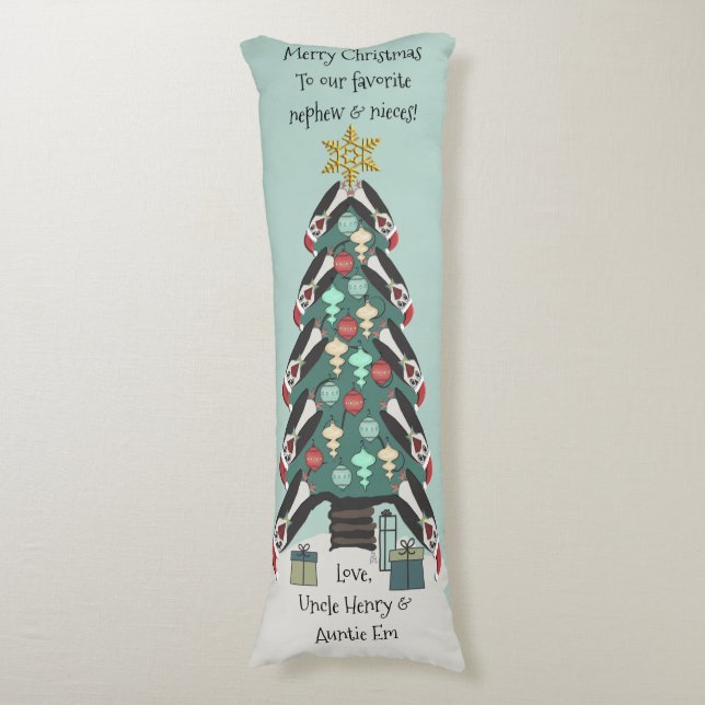 Särskilda Penguins Funny Julgran Personalize Kroppskudde (Framsidan Vertikal)