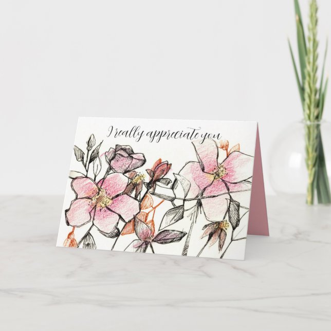 Särskilt tack för välsignelse från Gud Rosa blommo Kort (Framsida)
