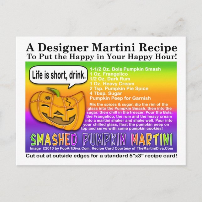Saschat Pumpkin Halloween Martini Recipe-vykort Vykort (Framsida)