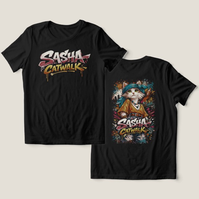 Sasha Catwalk Y2K Graffiti T-Shirt (Design fram och bak)