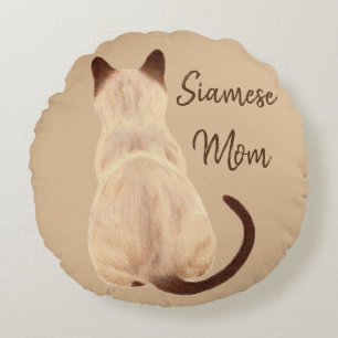 Sasha Siamese Cat Mamma Kattunge Tittar bakifrån Rund Kudde