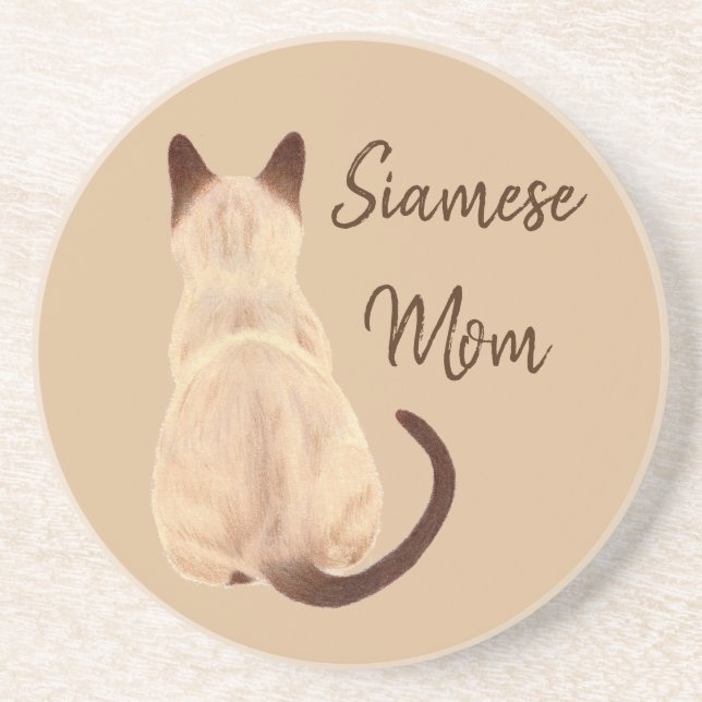 Sasha Siamese Cat Mamma Kattunge Tittar bakifrån Underlägg (Framsidan)