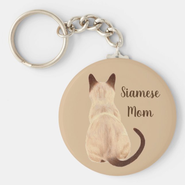 Sasha Siamese Cat Person Kattunge Tittar Away Art Nyckelring (Framsidan)