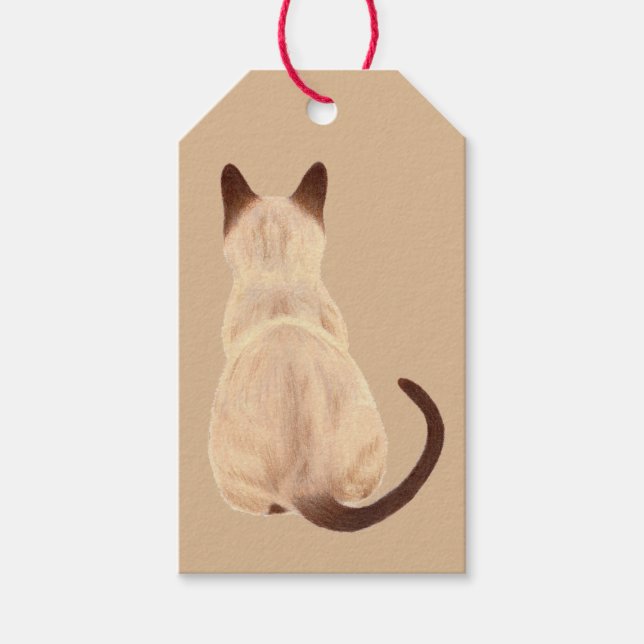 Sasha Siamese Cat Person Kattunge Tittar Away Art Presentetikett (Framsidan)