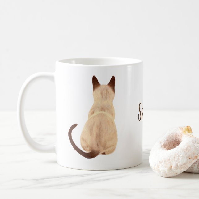 Sasha Siamesisk Katt Sitta Bak Utsikt Kitty Egen Kaffemugg (Med munk)