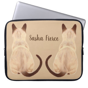 Sasha Siamesisk Kattmamma Katt som tittar bort Bak Laptop Fodral