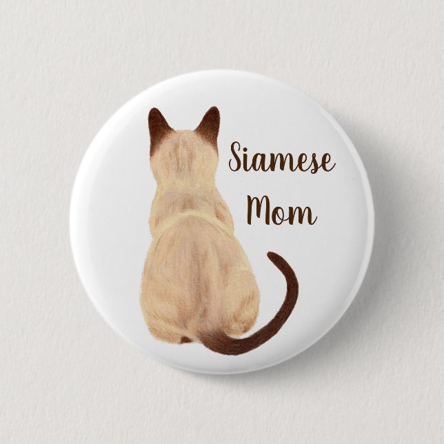 Sasha Siamesisk Kattmamma Kitty Tittar Åt Sidorna  Knapp (Framsida)