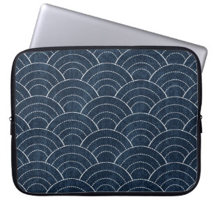 Sashiko Embroidery: Indigo Japanska Mönster. Laptop Fodral