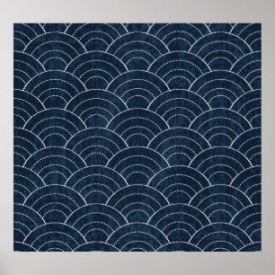 Sashiko Embroidery: Indigo Japanska Mönster. Poster
