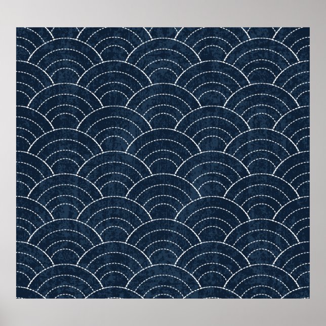 Sashiko Embroidery: Indigo Japanska Mönster. Poster (Framsidan)