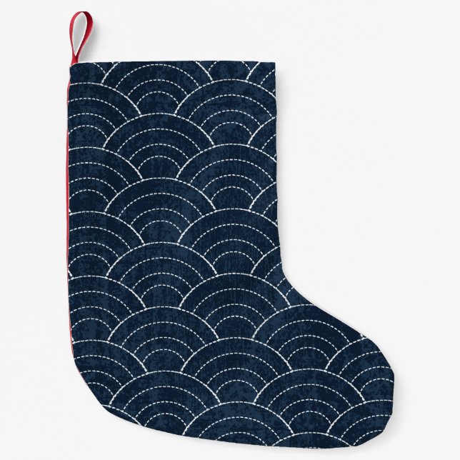 Sashiko seamless indigo dye pattern with tradition liten julstrumpa (Framsidan)