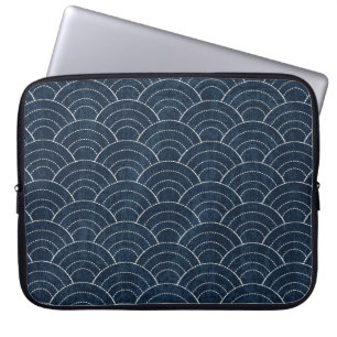 Sashiko sömlös indigo dye mönster med tradition laptop fodral