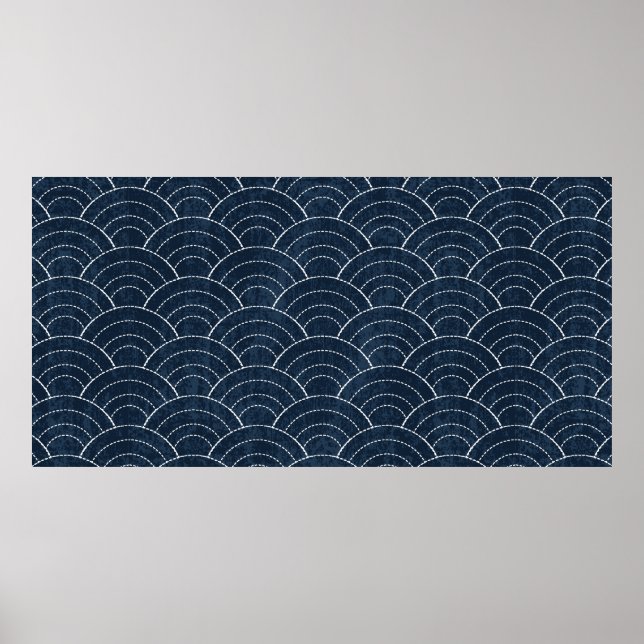 Sashiko sömlös indigo dye mönster med tradition poster (Framsidan)