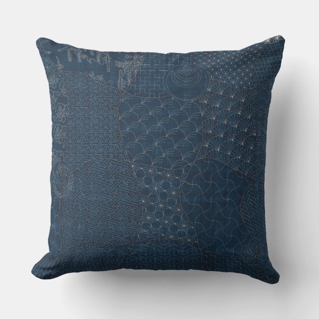 Sashiko-stil-broderiets utformning - utomhuskudde (Framsida)
