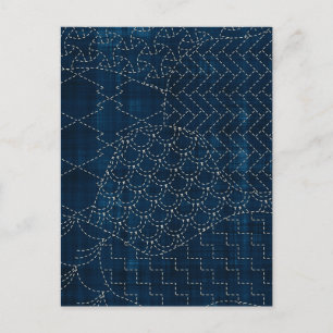 Sashiko-stil-broderiimitation Vykort