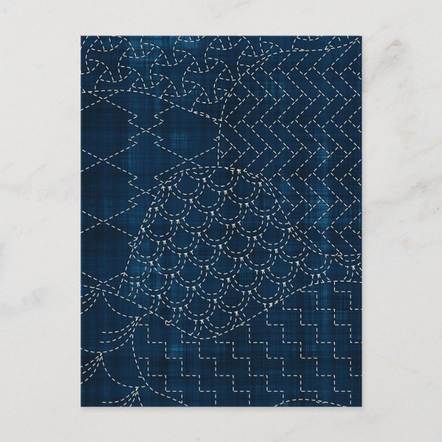 Sashiko-stil-broderiimitation Vykort (Framsida)