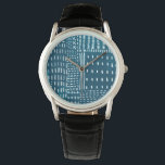 Sashiko Stitches Armbandsur<br><div class="desc">Sashiko Stitches III av Chariklia Zarris. Innehåller linjer och former mot en kontrasterande blå bakgrund.</div>