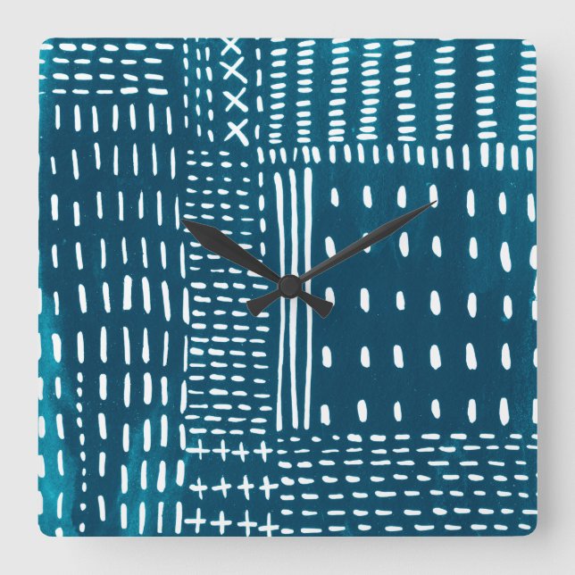 Sashiko Stitches Fyrkantig Klocka (Framsida)