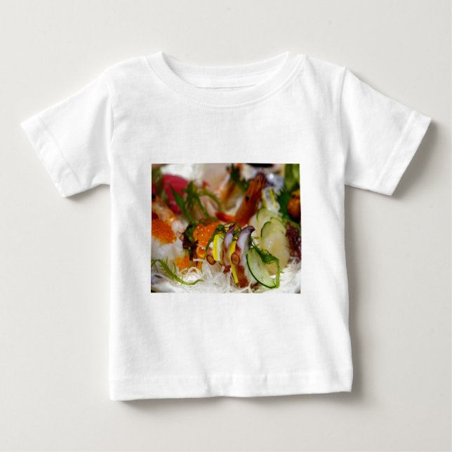 Sashimi Lax Fisk Mat Skaldjur Japanska Tee Shirt (Framsida)
