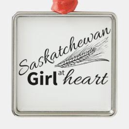 Saskatchewan flicka på hjärta julgransprydnad metall