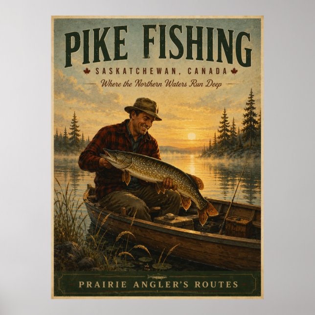Saskatchewan Gäddfiske Vintage Resa Affisch (Framsidan)