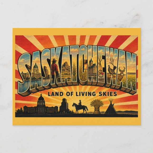 Saskatchewan Kanada Landet Med Levande Himlar Vykort (Framsida)