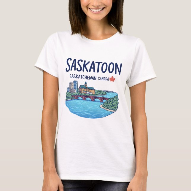 Saskatoon Saskatchewan Kanada Söt Stadssiluett  T Shirt (Framsida)
