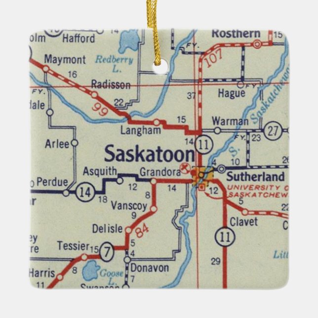 Saskatoon Vintage Karta Julgransprydnad Keramik (Framsida)