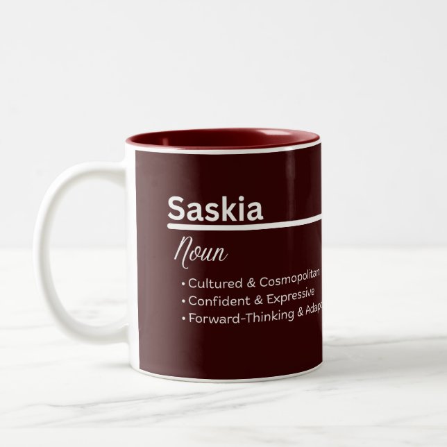 Saski Girl Name Definition Personalized Två-Tonad Mugg (Vänster)