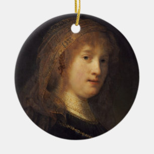 Saskia skåpbil Uylenburgh, c.1634-1640 (olja på Julgransprydnad Keramik